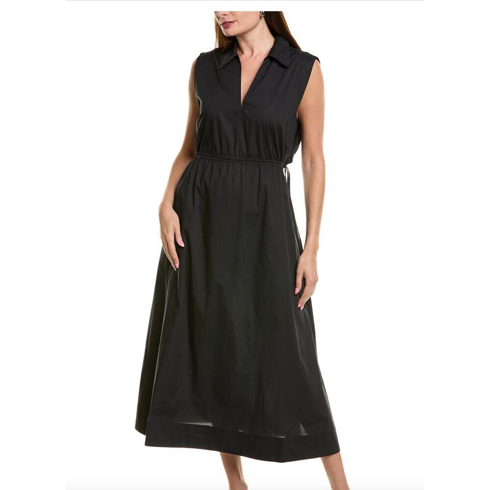Rag and Bone Dress Joan Poplin Midi Dress in Black Size Large Cotton Collared